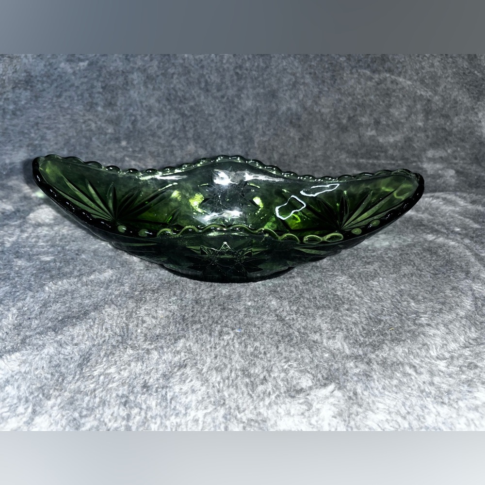 Anchor Hocking Green Glass Serving Dish Atomic Burst Vintage